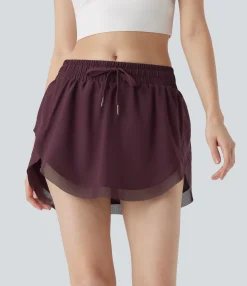 Active Skirts|Skirts<HALARA Mid Rise Drawstring 2-in-1 Contrast Mesh Mini Tennis Skirt with Pockets