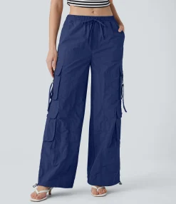 Cargo Pants|Pants<HALARA Mid Rise Drawstring Pockets Baggy Casual Cargo Pants