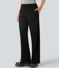 Straight-Leg Pants|Work Pants<HALARA Mid Rise Drawstring Pocket Straight Leg Work Pants