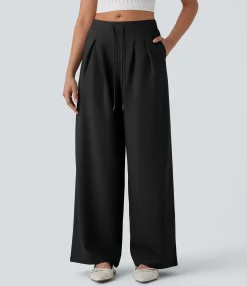 Pants|Wide-Leg Pants<HALARA Mid Rise Drawstring Pocket Wide Leg Work Pants
