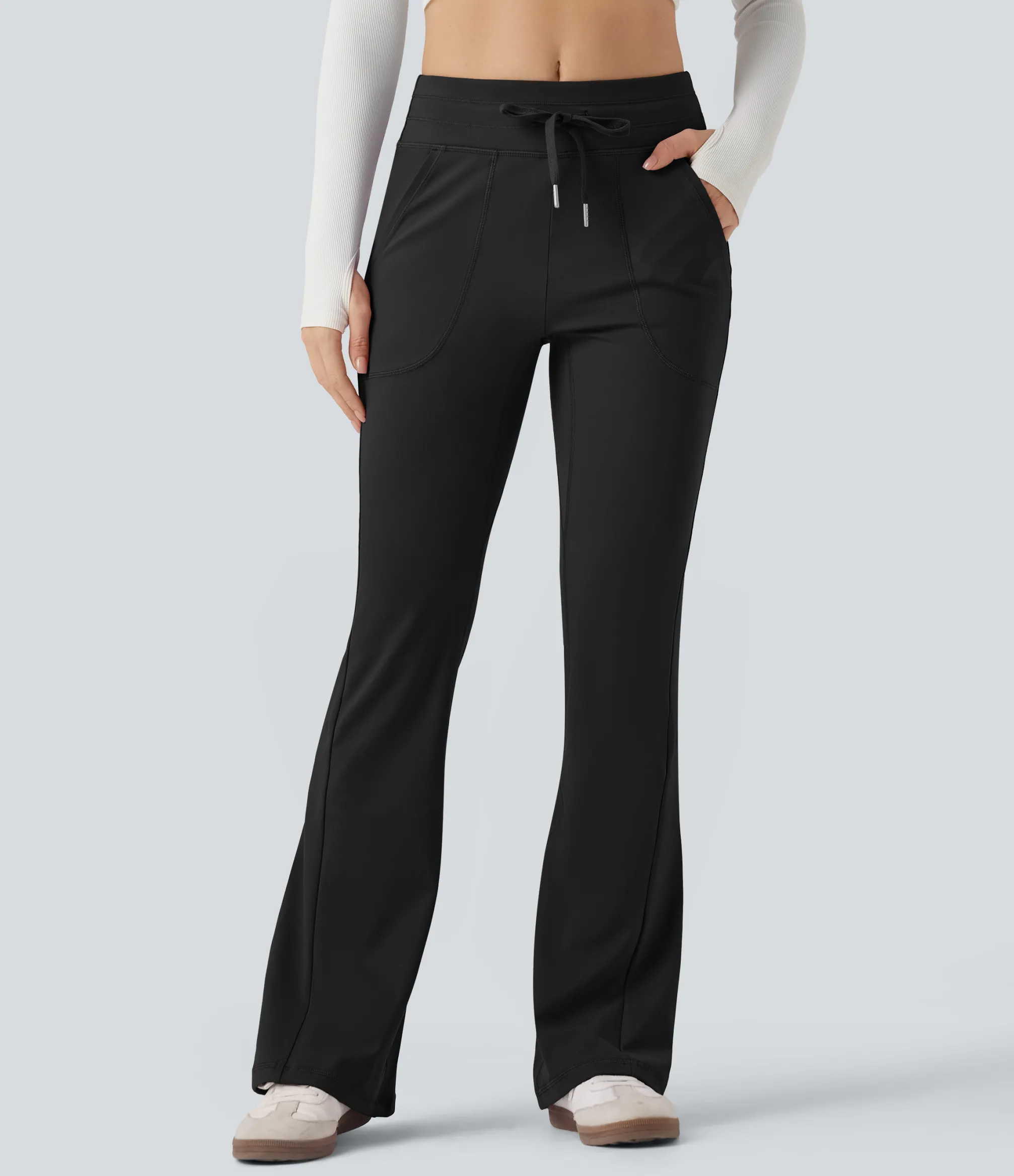 Flare Pants|Pants<HALARA Mid Rise Drawstring Slim Casual Flare Pants with Pockets