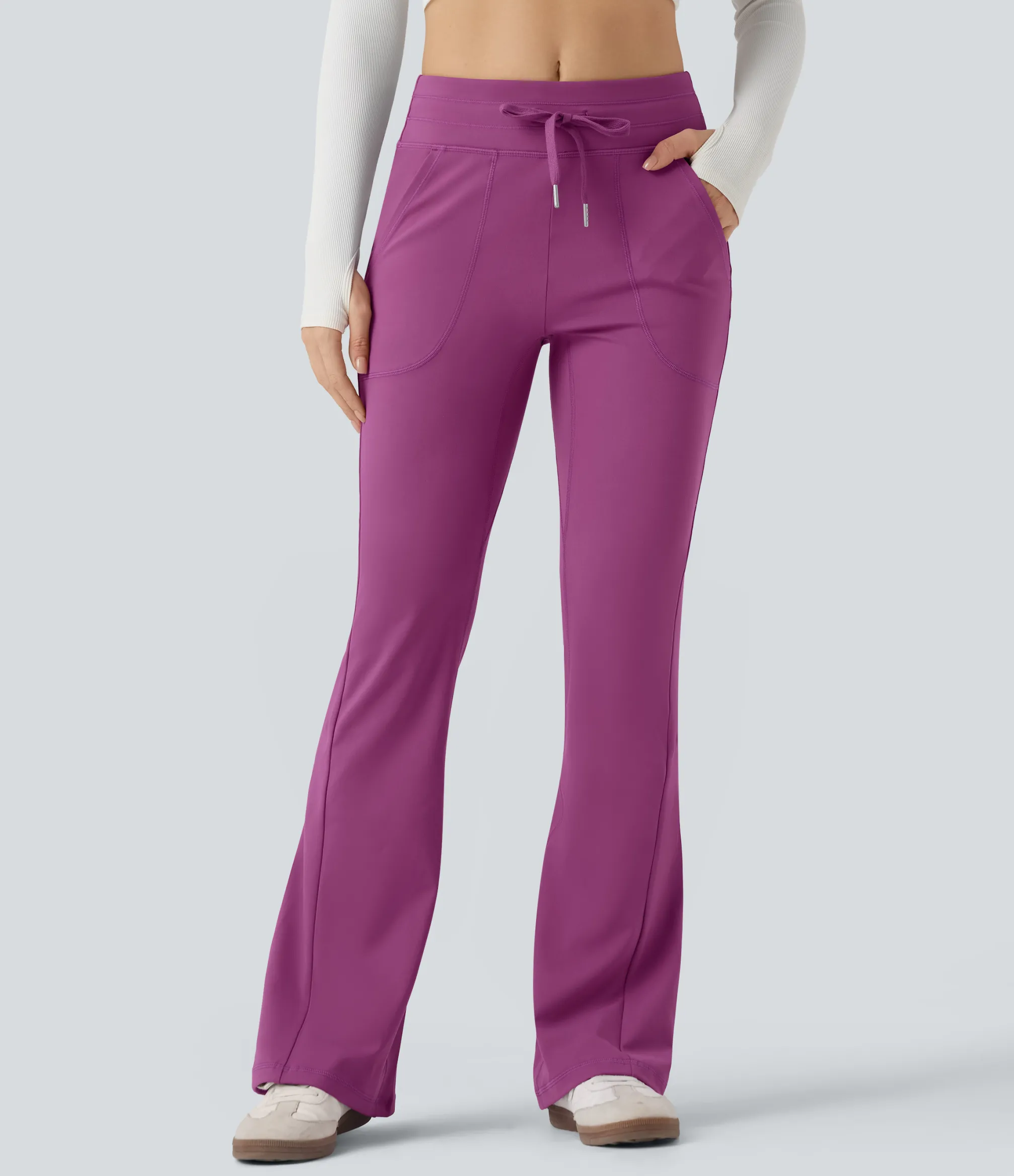 Flare Pants|Pants<HALARA Mid Rise Drawstring Slim Casual Flare Pants with Pockets