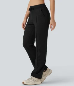 Straight-Leg Pants|Work Pants<HALARA Mid Rise Drawstring Straight Leg Workout Pants with Pockets