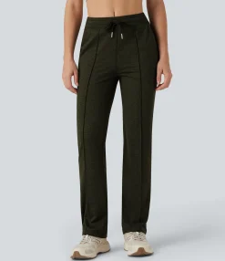 Straight-Leg Pants|Work Pants<HALARA Mid Rise Drawstring Straight Leg Workout Pants with Pockets