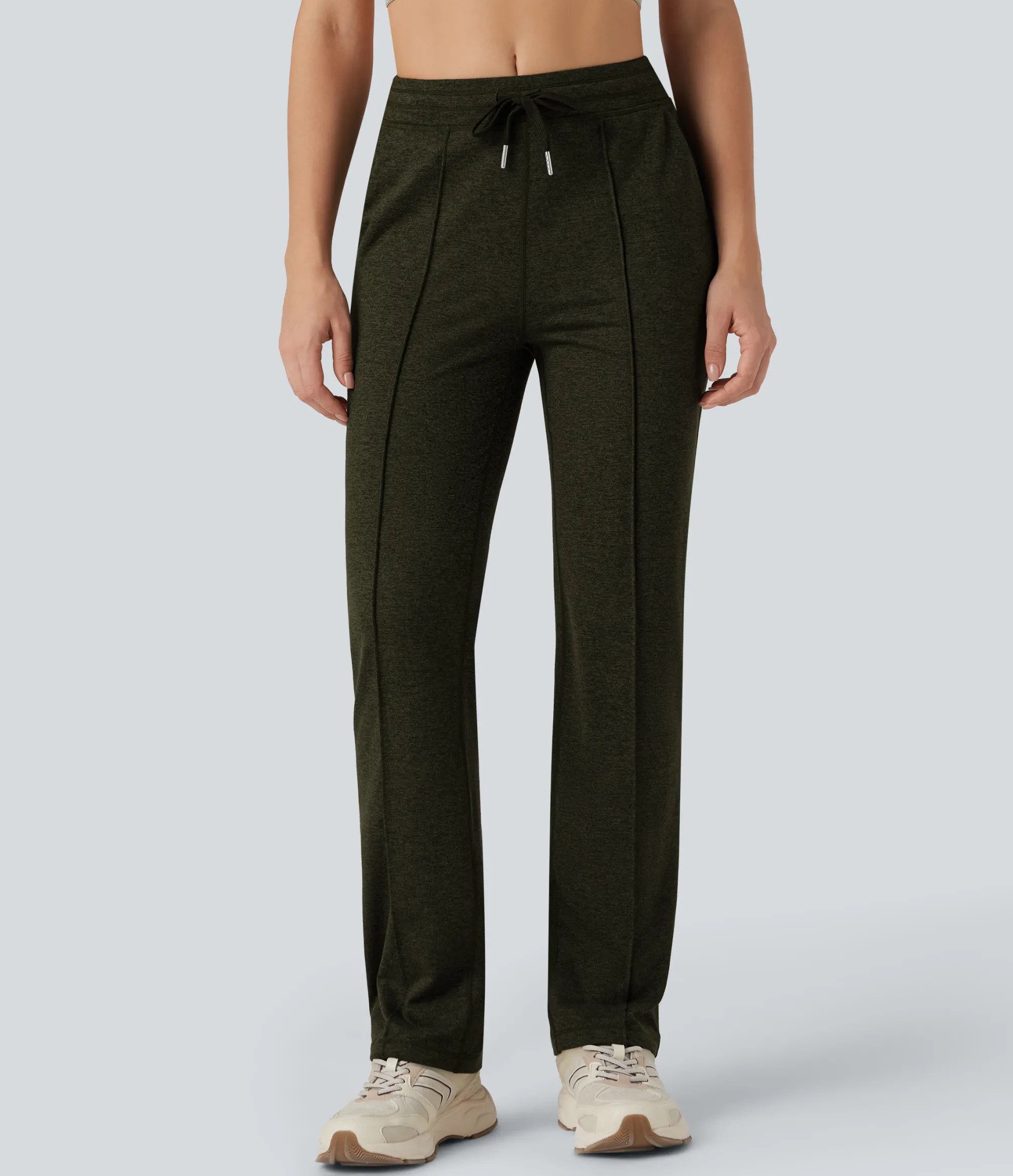 Straight-Leg Pants|Work Pants<HALARA Mid Rise Drawstring Straight Leg Workout Pants with Pockets