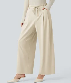 Pants|Straight-Leg Pants<HALARA Mid Rise Drawstring Straight Leg Work Pants with Pockets