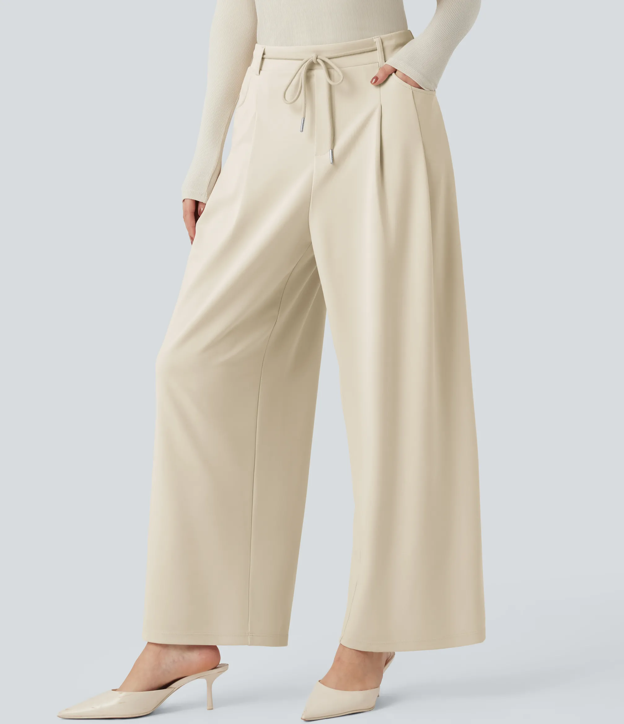 Pants|Straight-Leg Pants<HALARA Mid Rise Drawstring Straight Leg Work Pants with Pockets