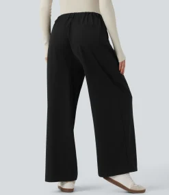 Pants|Straight-Leg Pants<HALARA Mid Rise Drawstring Straight Leg Work Pants with Pockets