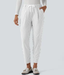 Work Pants|Pants<HALARA Mid Rise Drawstring Tapered Stripe Work Pants with Pockets