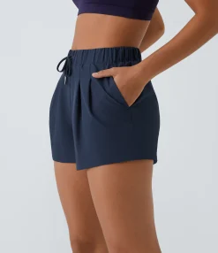 Active Shorts|Shorts<HALARA Mid Rise Elastic Waistband Drawstring Ruched Pocket Casual Shorts 3"