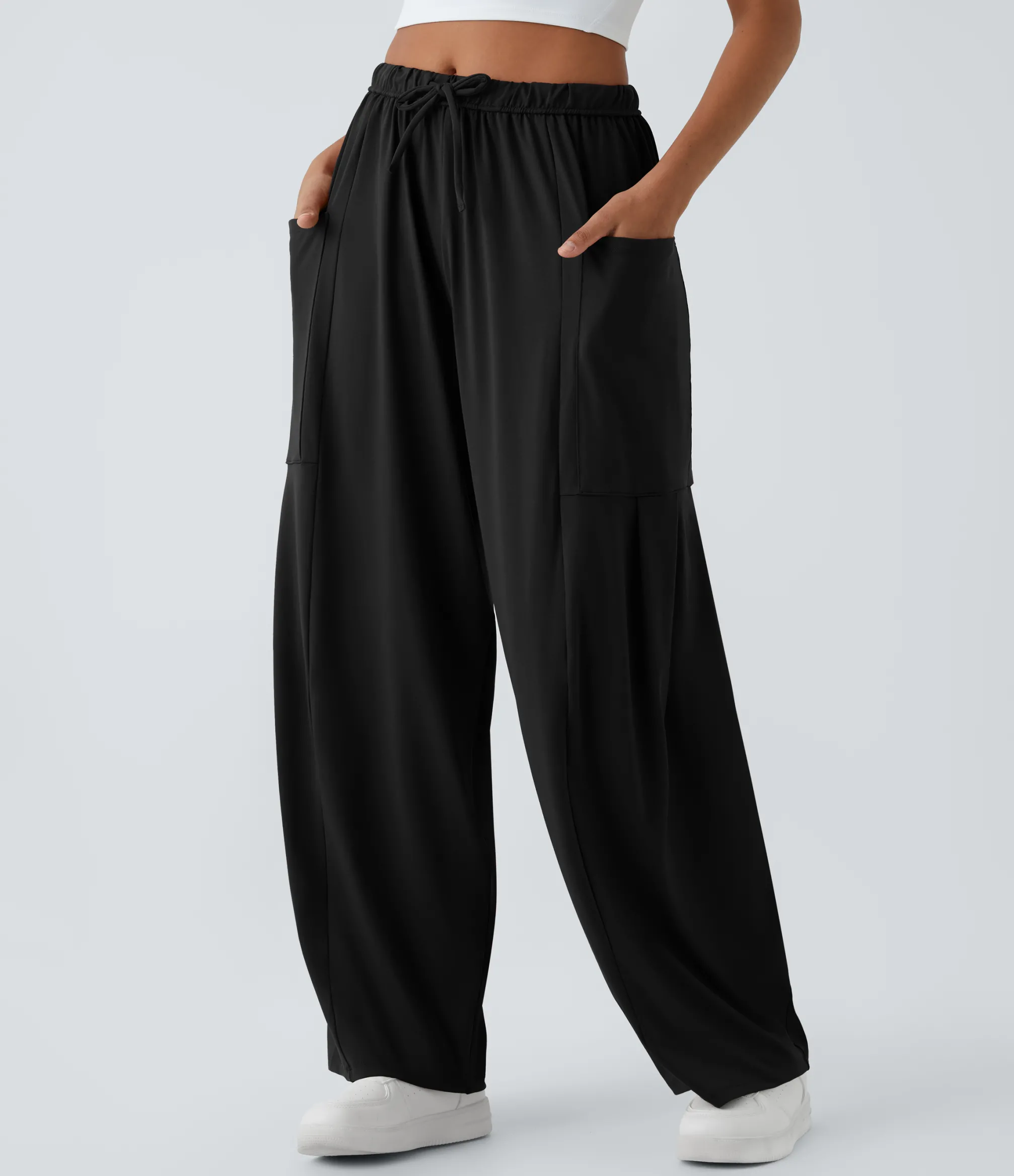 Wide-Leg Pants|Pants<HALARA Mid Rise Elastic Waistband Drawstring Pocket Palazzo Flowy Wide Leg Casual Pants
