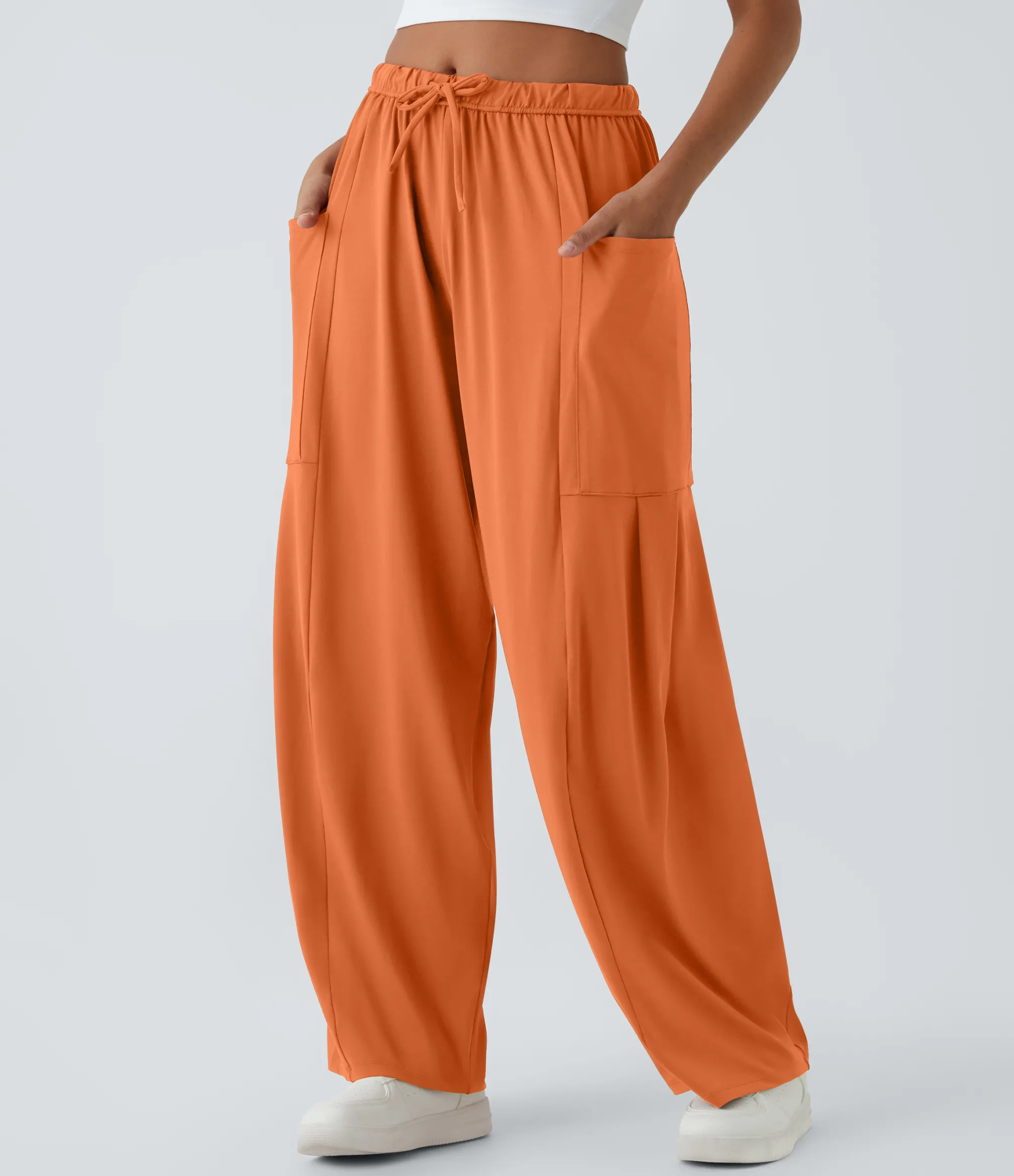 Wide-Leg Pants|Pants<HALARA Mid Rise Elastic Waistband Drawstring Pocket Palazzo Flowy Wide Leg Casual Pants