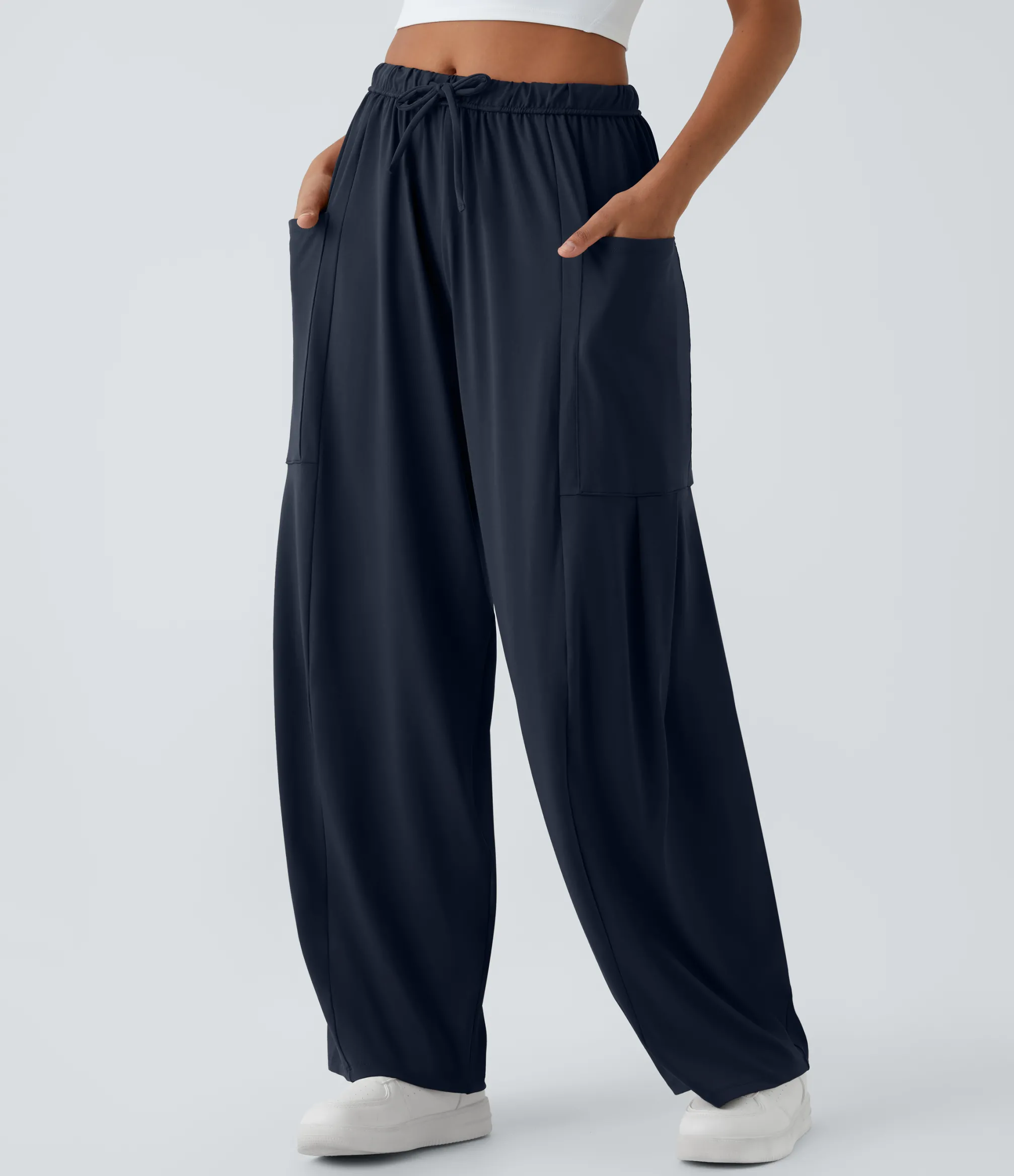 Wide-Leg Pants|Pants<HALARA Mid Rise Elastic Waistband Drawstring Pocket Palazzo Flowy Wide Leg Casual Pants