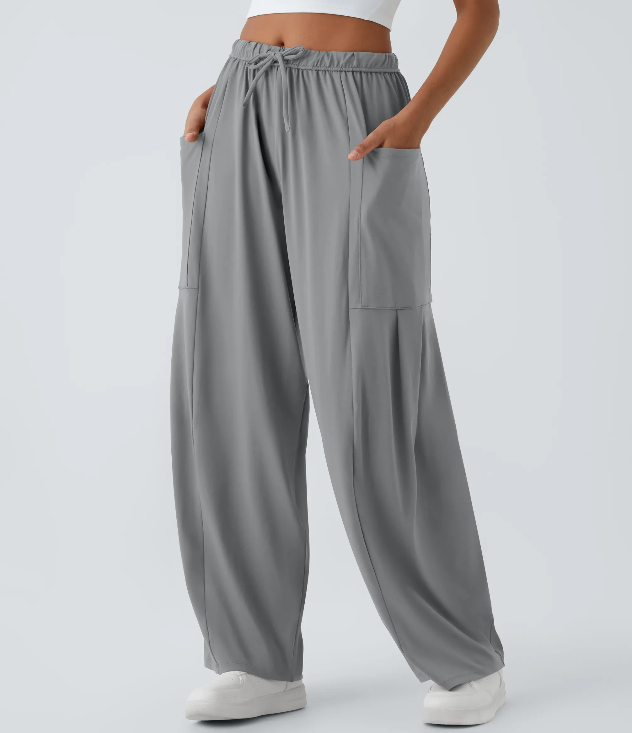 Wide-Leg Pants|Pants<HALARA Mid Rise Elastic Waistband Drawstring Pocket Palazzo Flowy Wide Leg Casual Pants