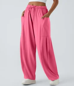 Wide-Leg Pants|Pants<HALARA Mid Rise Elastic Waistband Drawstring Pocket Palazzo Flowy Wide Leg Casual Pants
