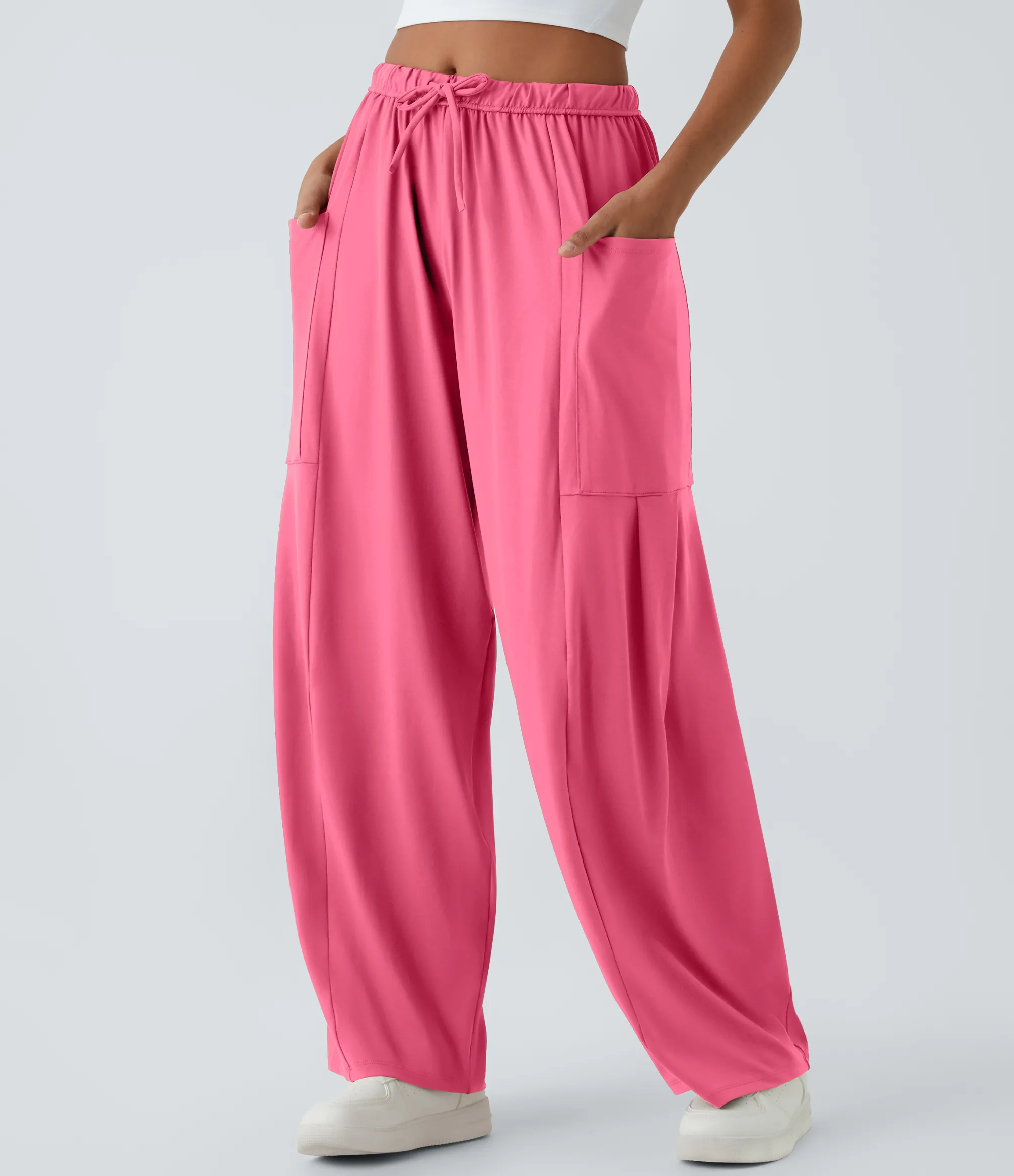 Wide-Leg Pants|Pants<HALARA Mid Rise Elastic Waistband Drawstring Pocket Palazzo Flowy Wide Leg Casual Pants