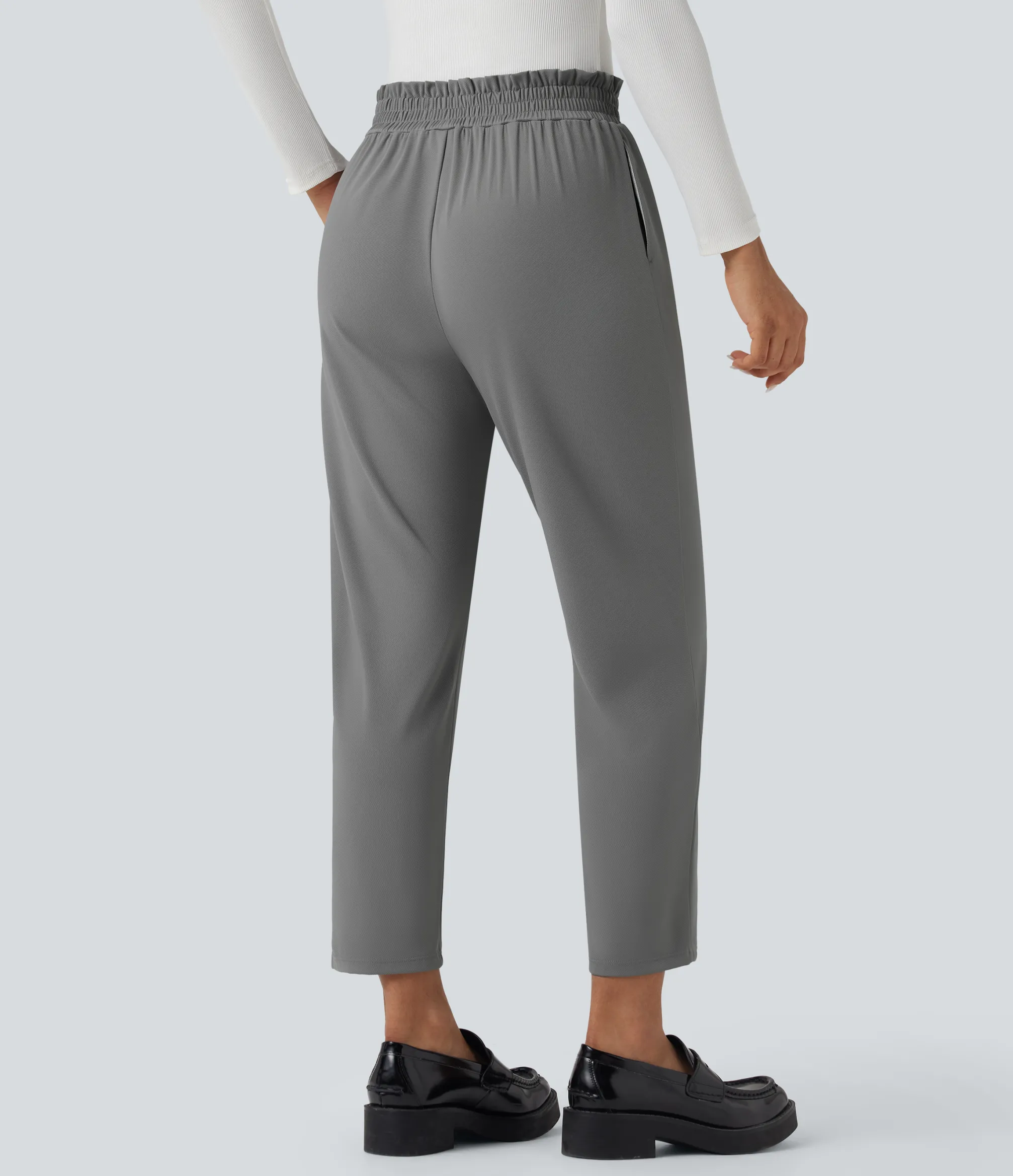 Work Pants|Pants<HALARA Mid Rise Frill Tapered Quick Dry Work Pants with Pockets-UPF40+
