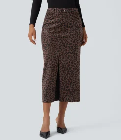 Skirts<HALARA Mid Rise Leopard Print Midi Casual Skirt with Pockets