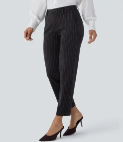 Straight-Leg Pants|Work Pants<HALARA Mid Rise Pocket Ankle Length Straight Leg Cool Touch Stripe Work Pants