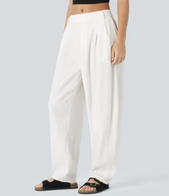 Work Pants|Pants<HALARA Mid Rise Pocket Barrel Leg Work Pants
