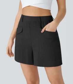 Shorts<HALARA Mid Rise Pocket Casual Linen-Feel Shorts