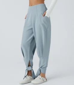 Pants<HALARA Mid Rise Pocket Knot Casual Pants
