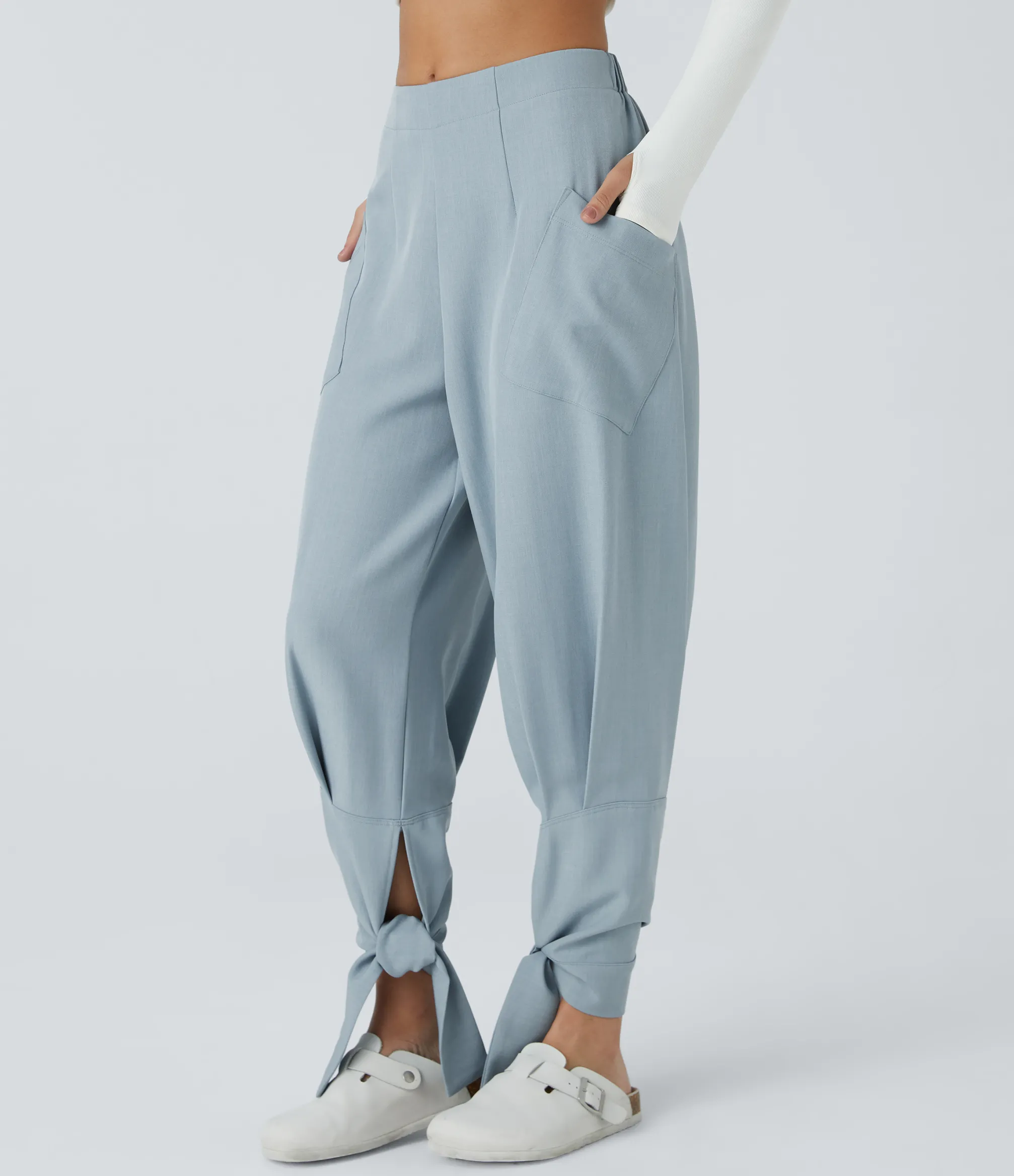 Pants<HALARA Mid Rise Pocket Knot Casual Pants