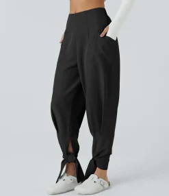Pants<HALARA Mid Rise Pocket Knot Casual Pants