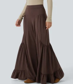 Pants|Wide-Leg Pants<HALARA Mid Rise Pocket Ruffle Hem Wide Leg Palazzo Casual Pants