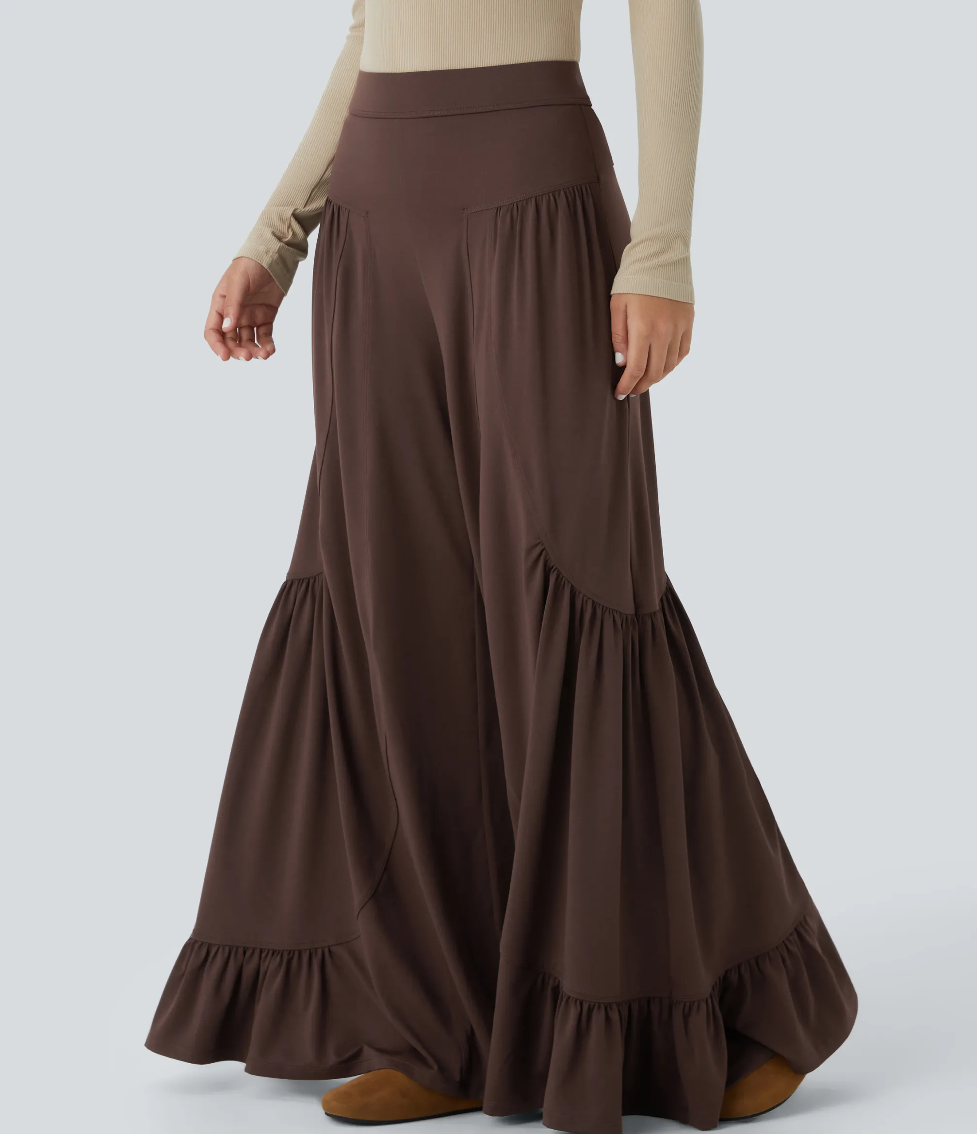 Pants|Wide-Leg Pants<HALARA Mid Rise Pocket Ruffle Hem Wide Leg Palazzo Casual Pants