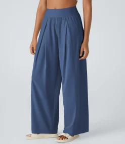 Pants|Wide-Leg Pants<HALARA Mid Rise Pocket Wide Leg Casual Pants