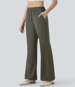 Flare Pants|Pants<HALARA Mid Rise Pocket Zipper Hem Flare Casual Pants