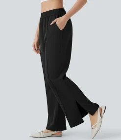Flare Pants|Pants<HALARA Mid Rise Pocket Zipper Hem Flare Casual Pants