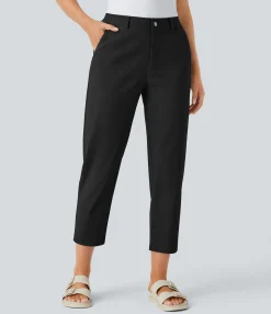 Pants<HALARA Mid Rise Pockets Casual Tapered Pants