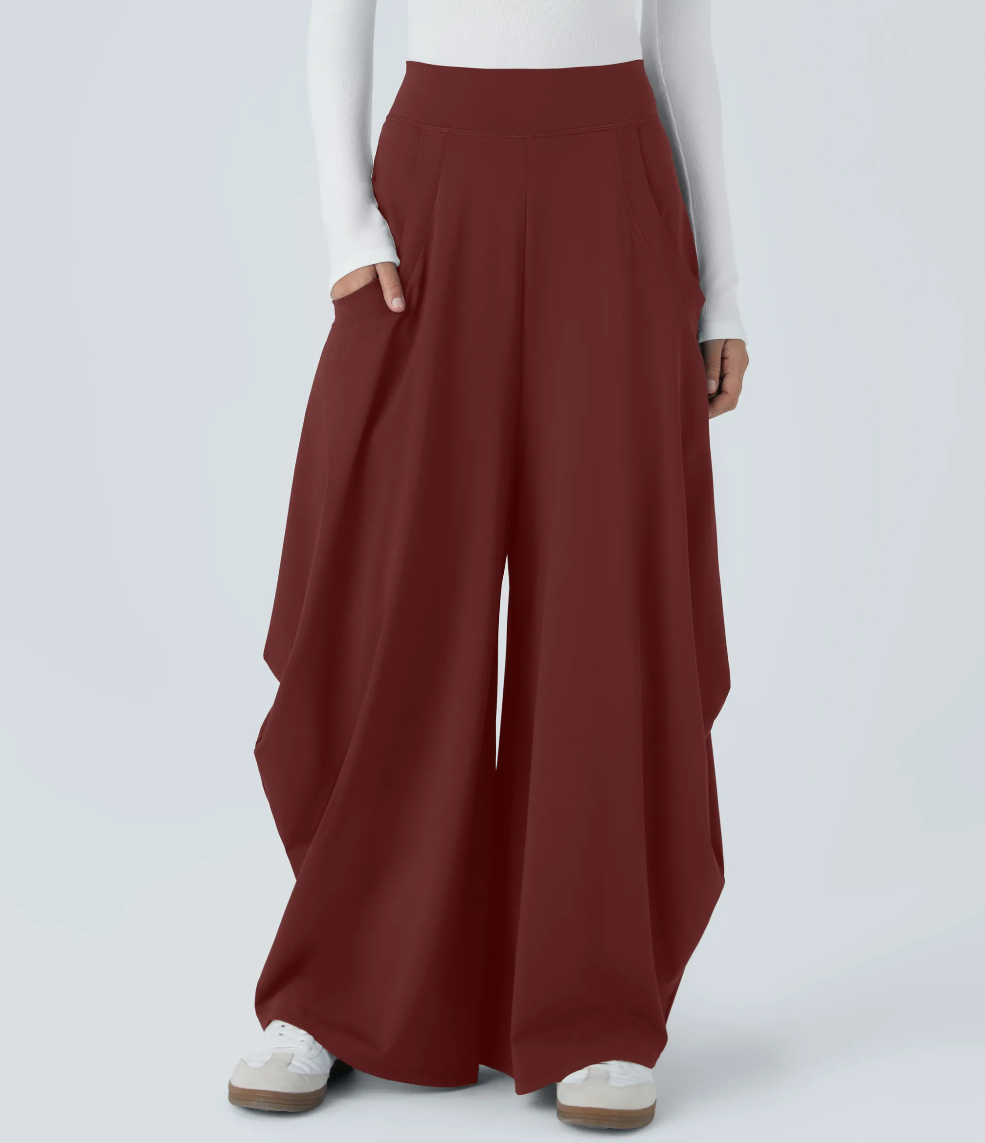 Wide-Leg Pants|Pants<HALARA Mid Rise Pockets Draped Wide Leg Casual Pants