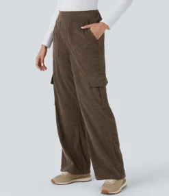 Pants|Straight-Leg Pants<HALARA Mid Rise Pockets Straight Leg Corduroy Casual Cargo Pants