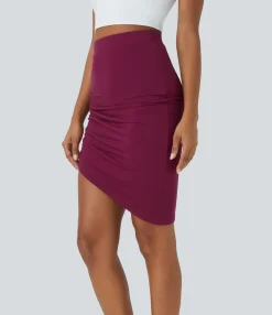 Mini Skirts|Casual Skirts<HALARA Mid Rise Ruched Asymmetric Hem Bodycon Mini Casual Skirt