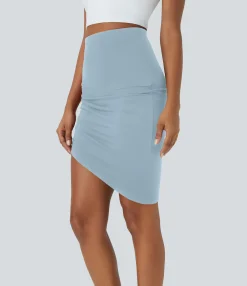 Mini Skirts|Casual Skirts<HALARA Mid Rise Ruched Asymmetric Hem Bodycon Mini Casual Skirt