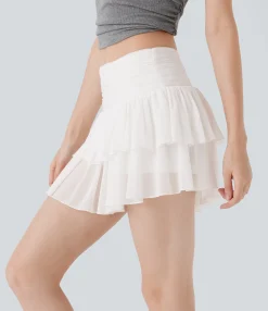 Skirts<HALARA Mid Rise Sheer Layered 2-in-1 Micro Mini Casual Skirt with Pocket