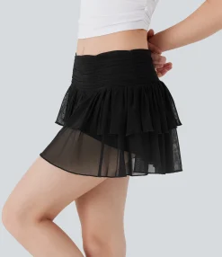 Skirts<HALARA Mid Rise Sheer Layered 2-in-1 Micro Mini Casual Skirt with Pocket