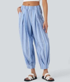 Joggers|Joggers<HALARA Mid Rise Stripe Casual Linen-Feel Joggers with Pockets