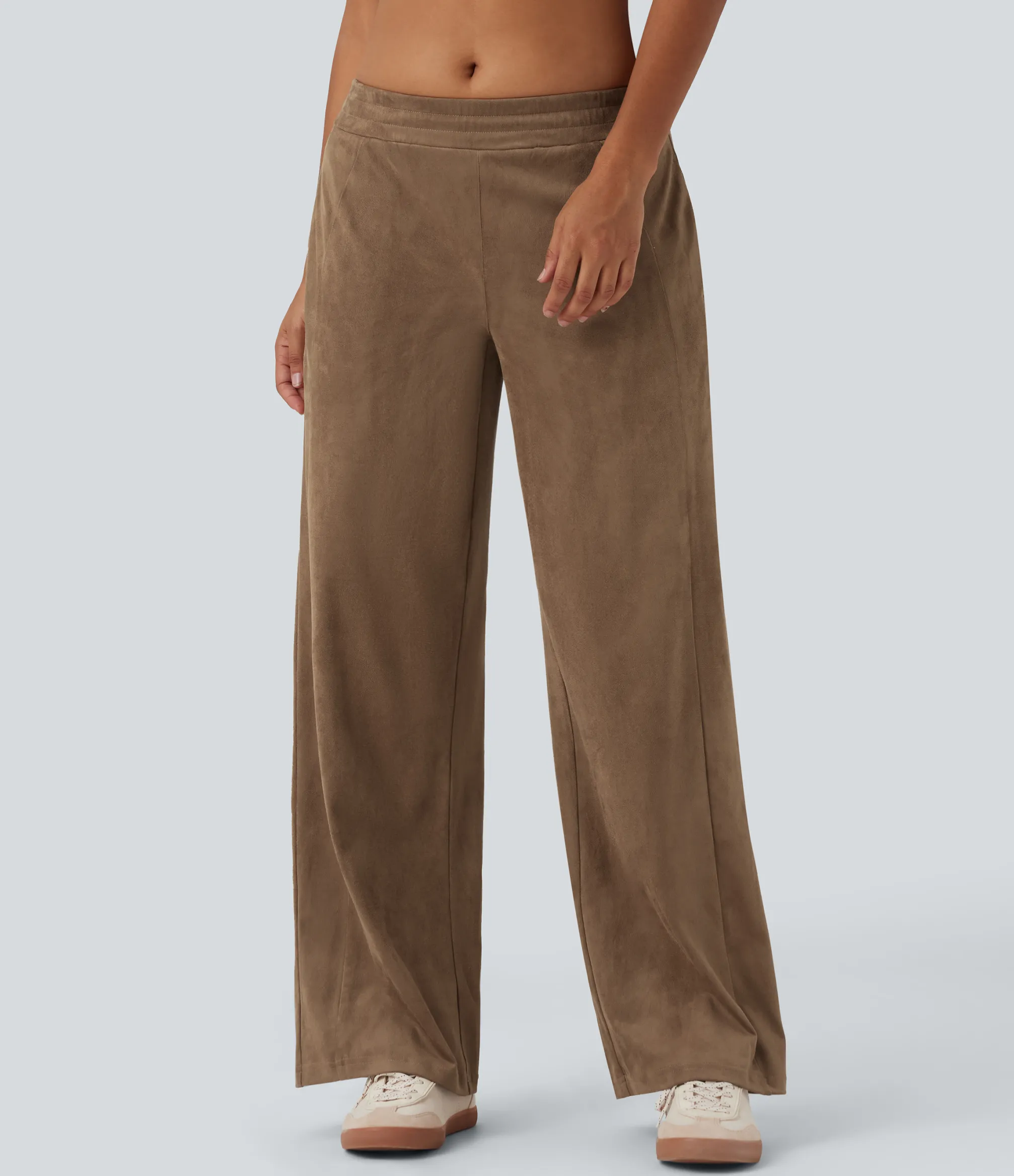 Pants<HALARA Mid Rise Suede Casual Baggy Pants with Pockets
