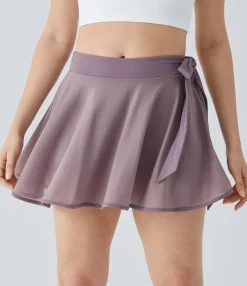 Mini Skirts|Skirts<HALARA Mid Rise Tie Side 2-in-1 Pocket Contrast Mesh Flare Mini Dance Skirt