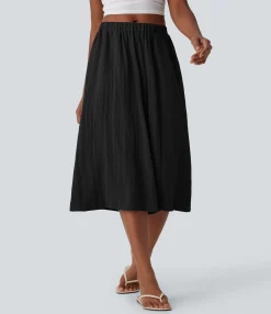 Wide-Leg Pants|Pants<HALARA Mid Rise Wide Leg Flowy Linen-Feel Pants with Pocket