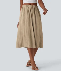 Wide-Leg Pants|Pants<HALARA Mid Rise Wide Leg Flowy Linen-Feel Pants with Pocket