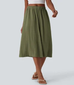 Wide-Leg Pants|Pants<HALARA Mid Rise Wide Leg Flowy Linen-Feel Pants with Pocket