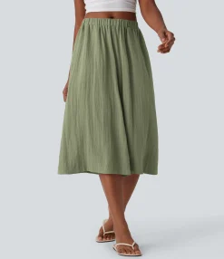 Wide-Leg Pants|Pants<HALARA Mid Rise Wide Leg Flowy Linen-Feel Pants with Pocket