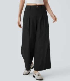 Wide-Leg Pants|Work Pants<HALARA Mid Rise Wide Leg Work Pants with Pockets