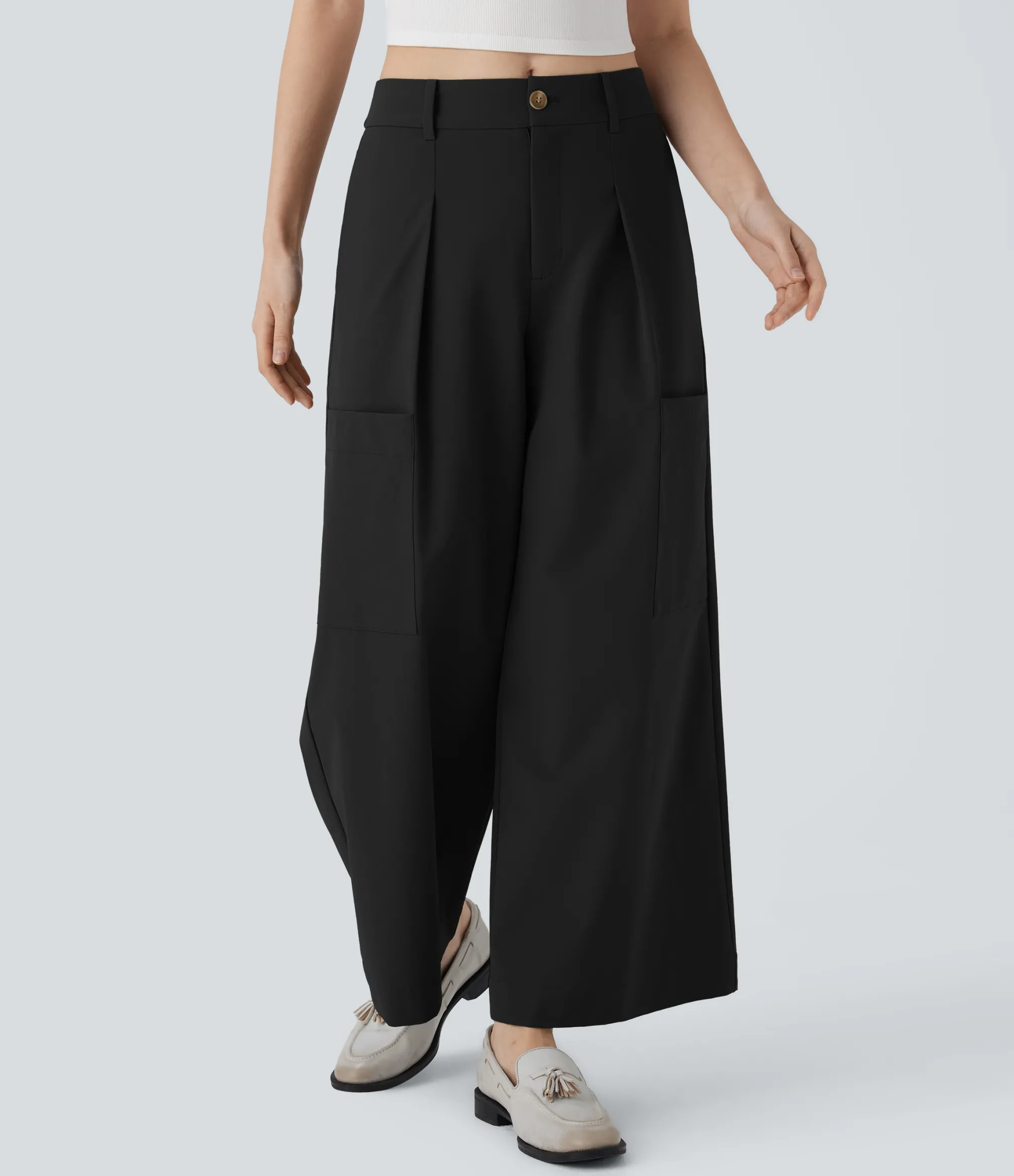 Wide-Leg Pants|Work Pants<HALARA Mid Rise Wide Leg Work Pants with Pockets