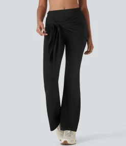 Flare Pants|Pants<HALARA Mid Rise Wrapped Tie Front Cool Touch Yoga Flare Pants